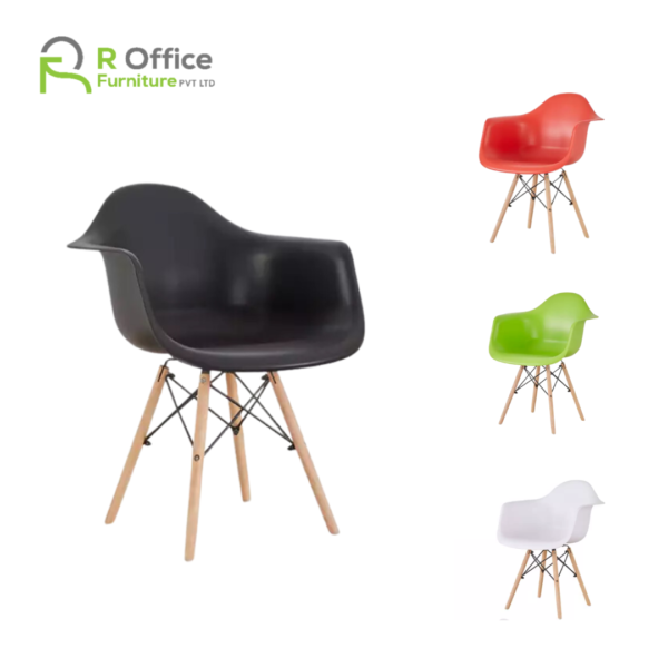 Modern Plastic DAW Shell Dining Arm Chair with Wooden Dowel Eiffel Legs DC-103